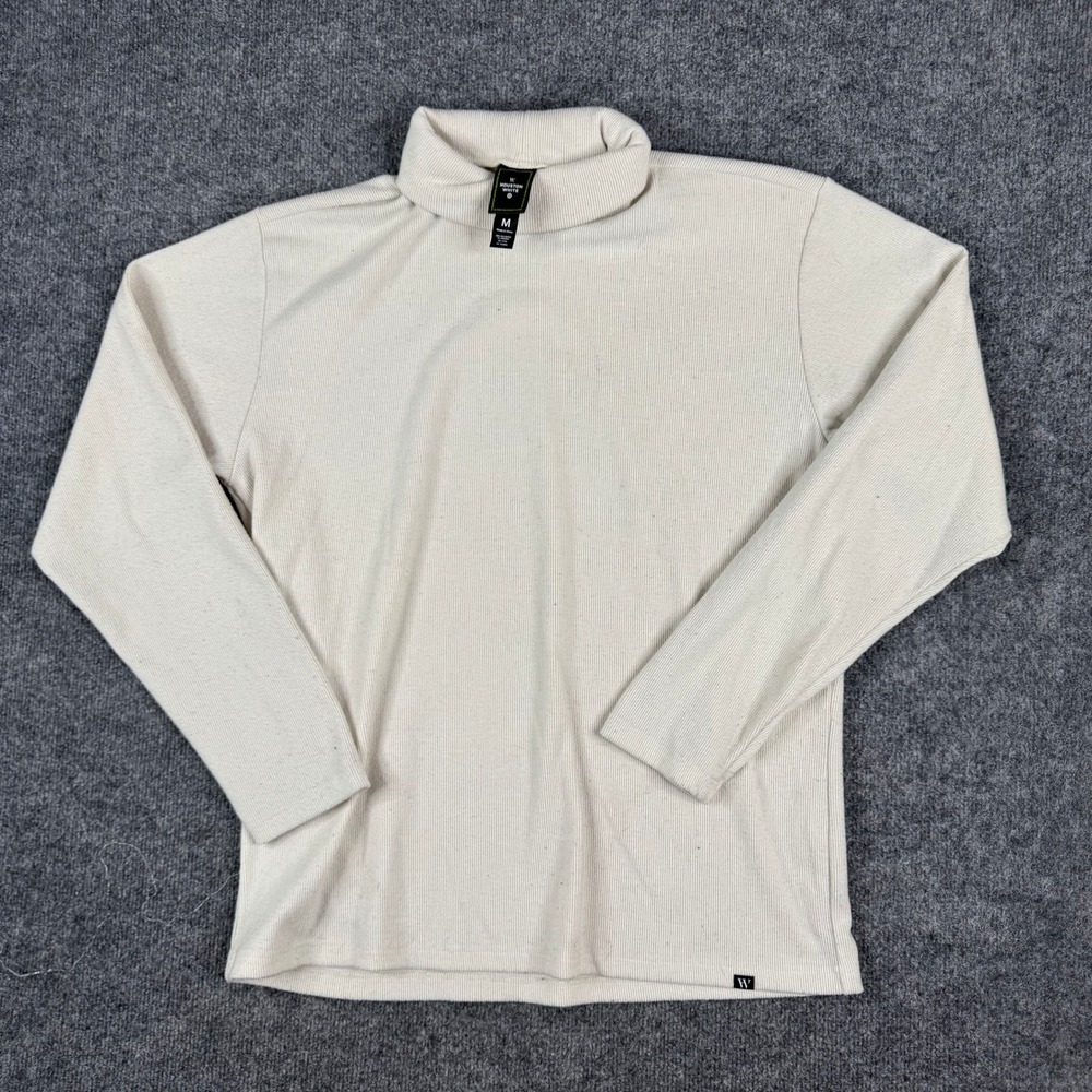 Houston White Turtleneck Mens Size M Cream Ribbed Knit Long Sleeve Casual Top